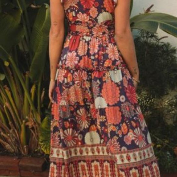 Purple & Red Floral Ruffle-Trim Sleeveless Midi Dress - Picture 2 of 3